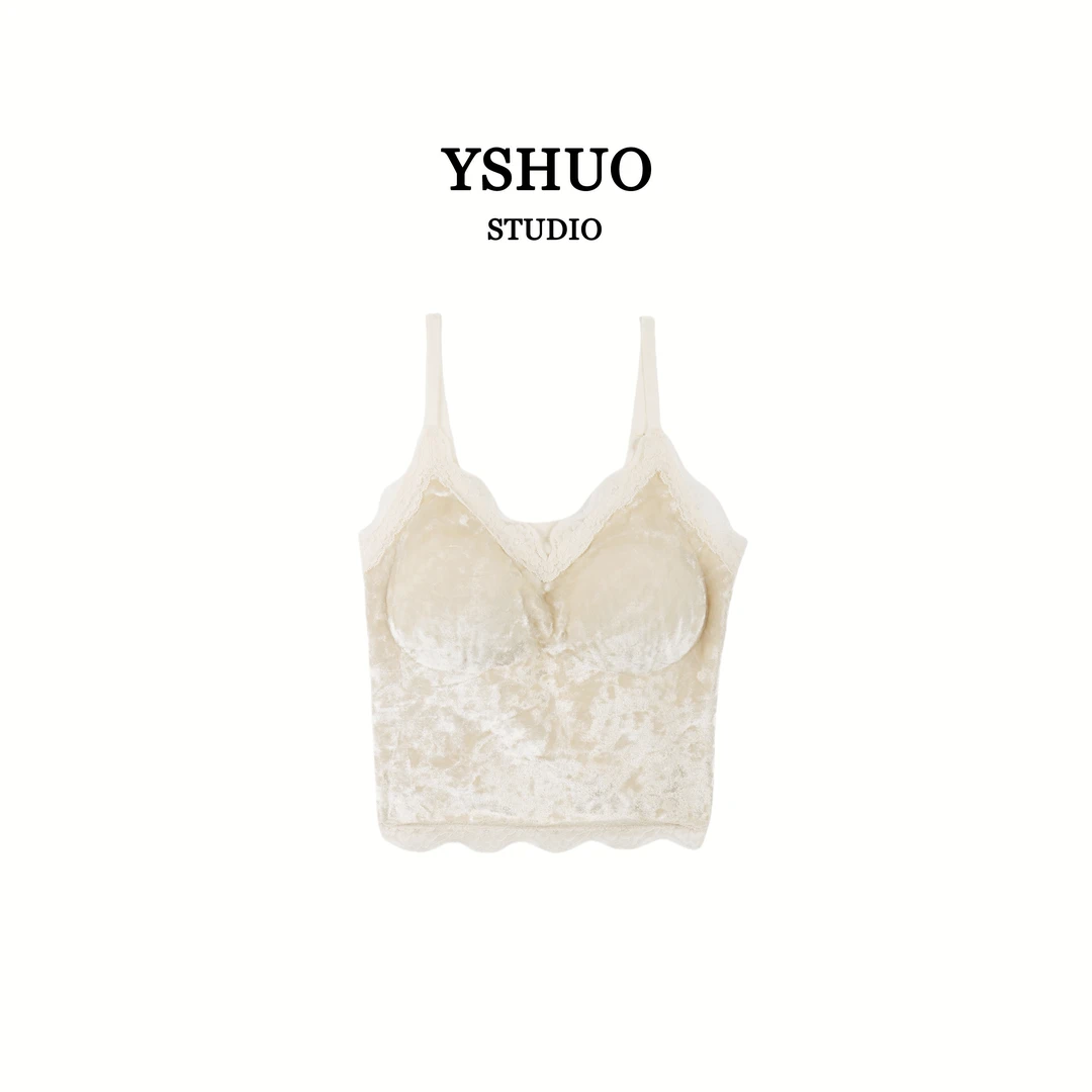YSHUO【吸睛时刻】轻奢氛围感蕾丝v领一体杯打底内搭美背 MB8058