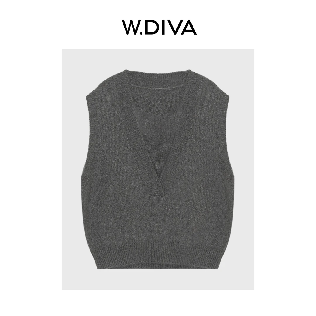 W.Diva【灰阶诗人】秋冬叠穿真丝BABY羊绒V领毛织背心53Z222713