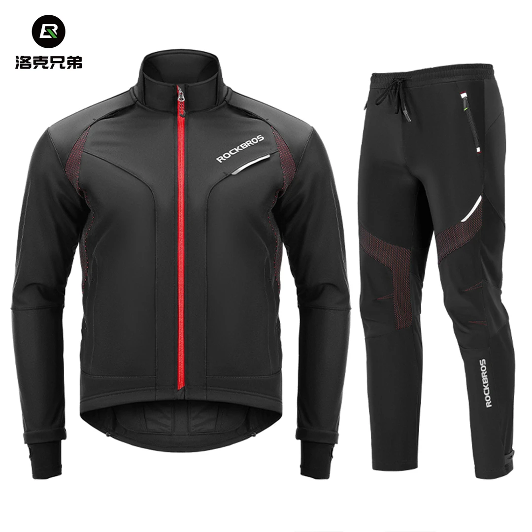 洛克兄弟抓绒骑行服男女款秋冬季防风防寒保暖长袖长裤户外运动服