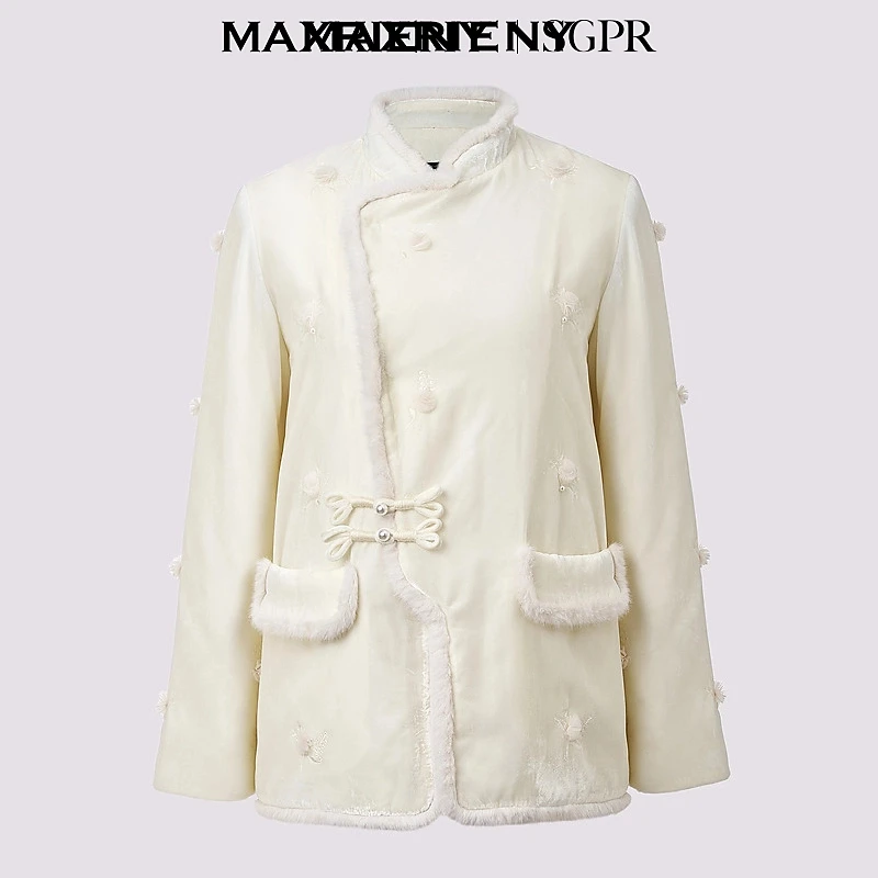 MAXRIENY玛克茜妮贵雅新中式羽绒服盘扣设计刺绣MS85DC501A10
