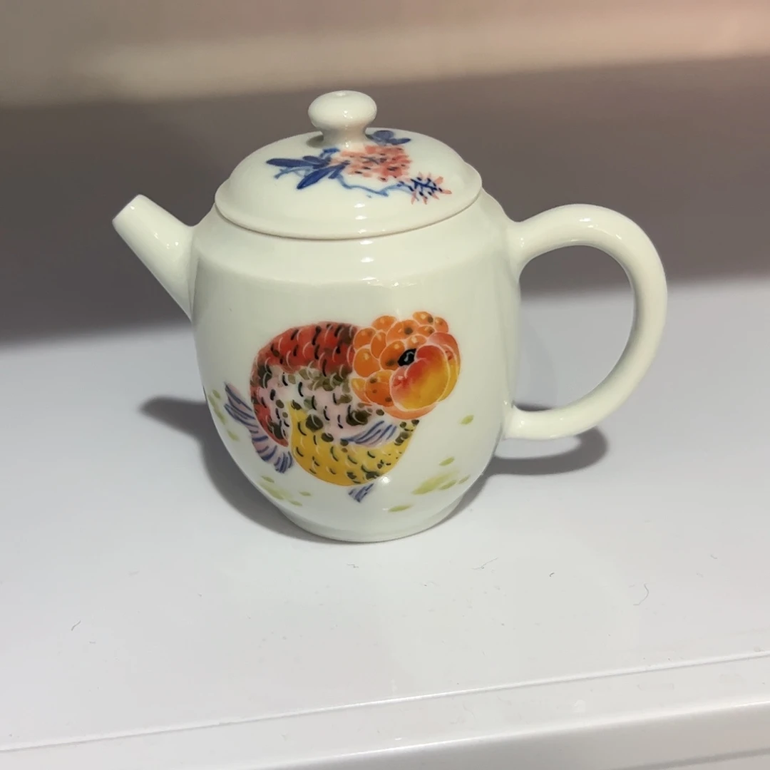 泥藝瓷梦兰寿金鱼壶