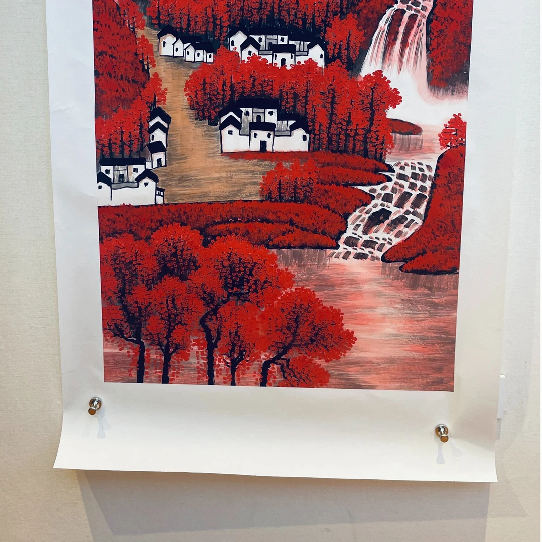贾文华老师国画手绘作品  万山红遍  六尺 竖幅