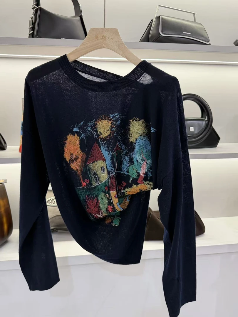 常规长袖常规袖宽松型卡通T恤网红套头打底衫拼接