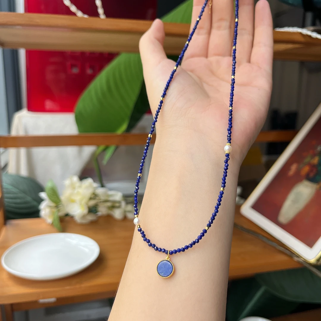 【郭老师】约2mm青金石切割S925项链 约43cm