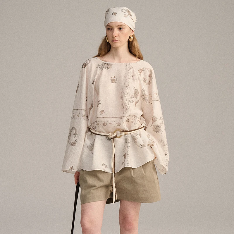 【Le Grenat】新品25春夏老钱风腰果花亚麻正反两穿罩衫长款连衣裙