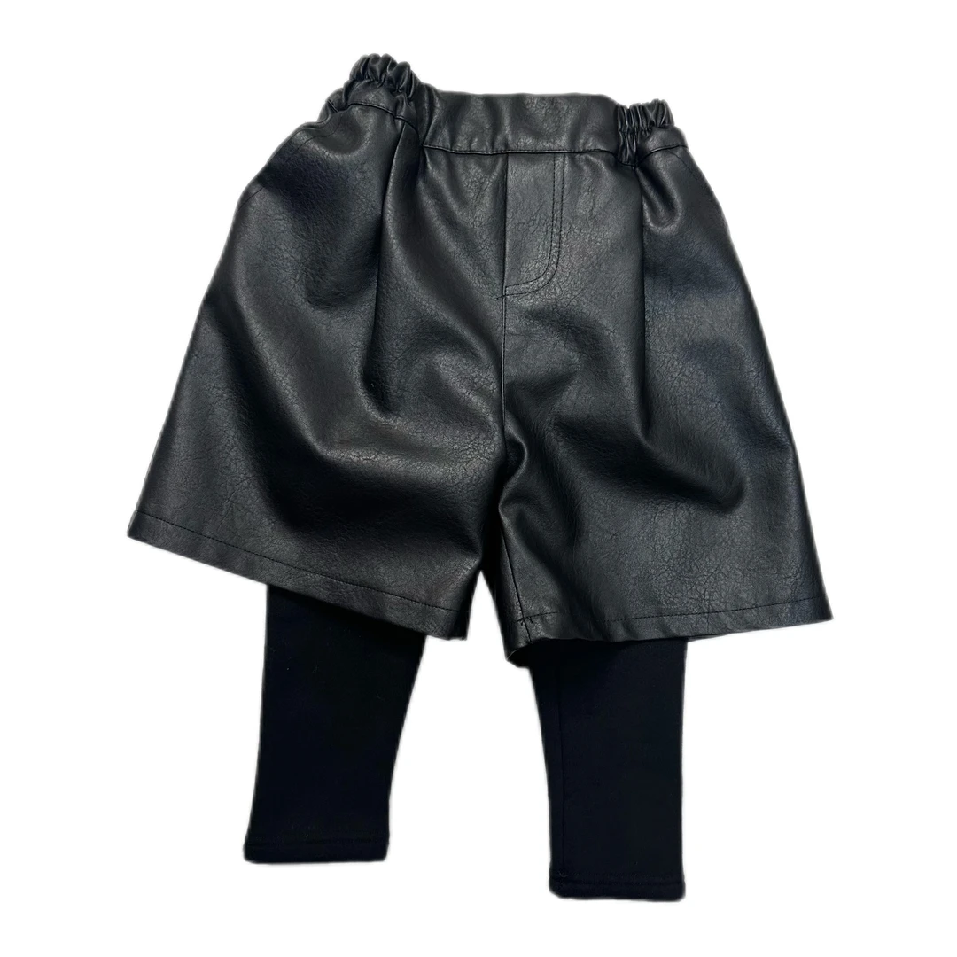 凯迪童装 不被定义 冬季儿童加绒假两件皮短裤拼接长裤