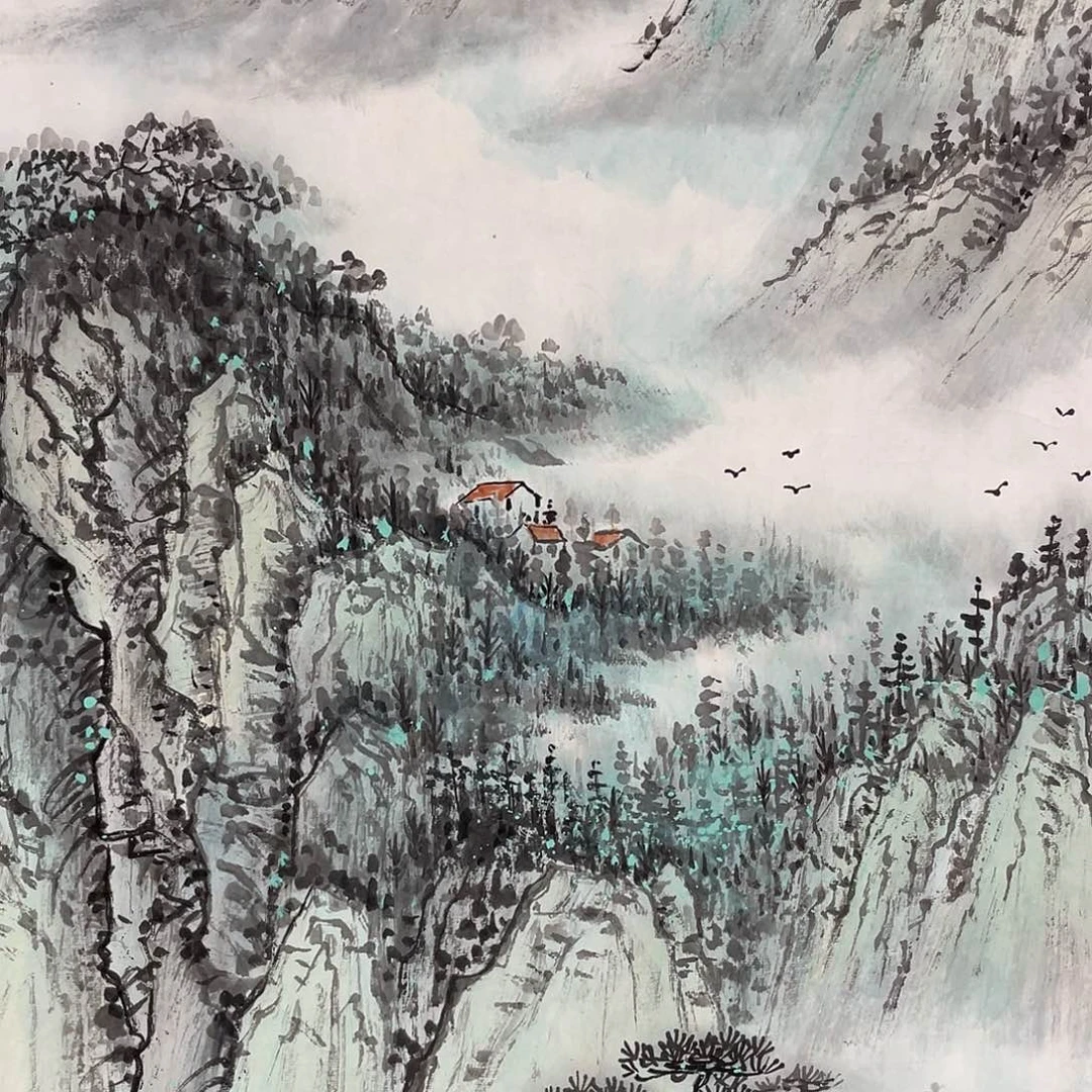 国画小六尺画芯作品