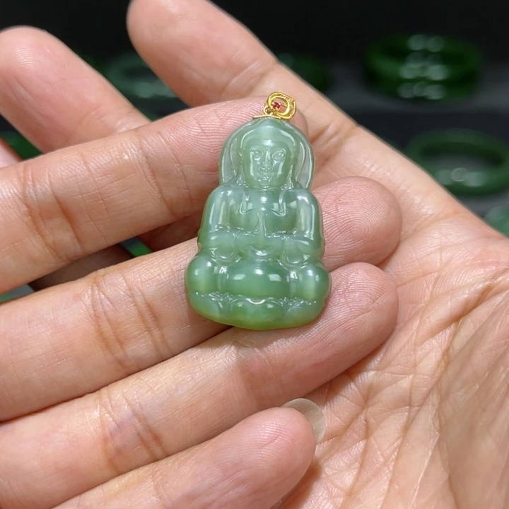 和田玉（碧玉）颈饰18K金镶嵌