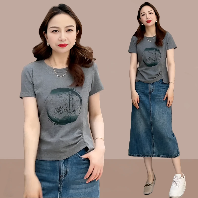 高含棉不规则短袖t恤女2025年夏季新款时尚休闲百搭收腰显瘦上衣