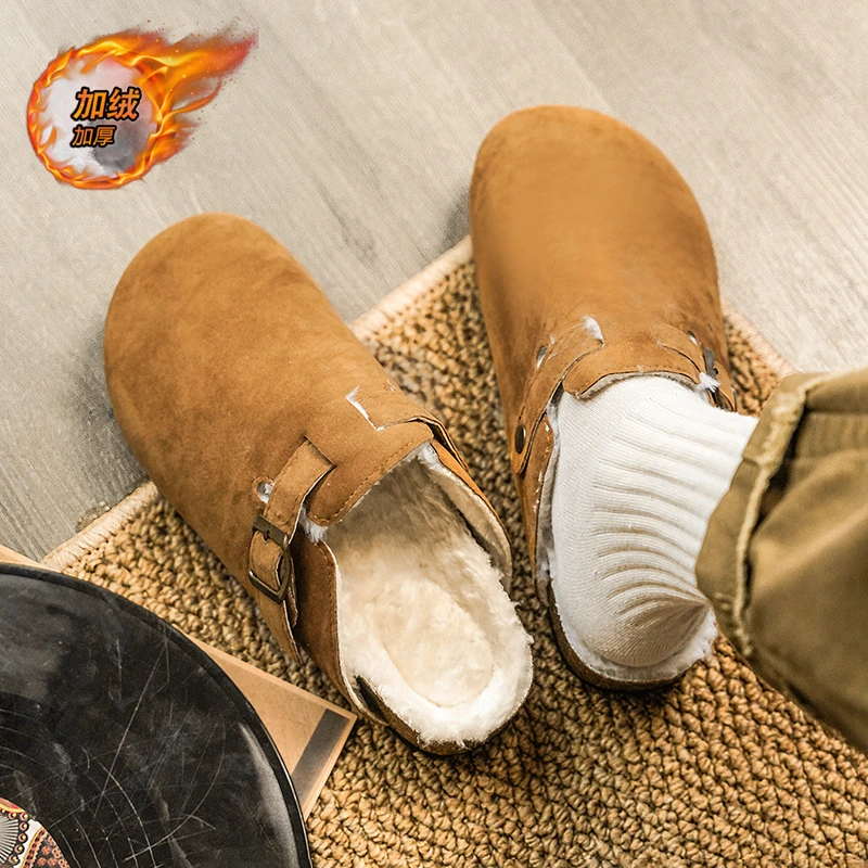 潮牌棉拖男2025秋冬季一脚蹬情侣勃肯鞋大码45办公室休闲包头拖鞋