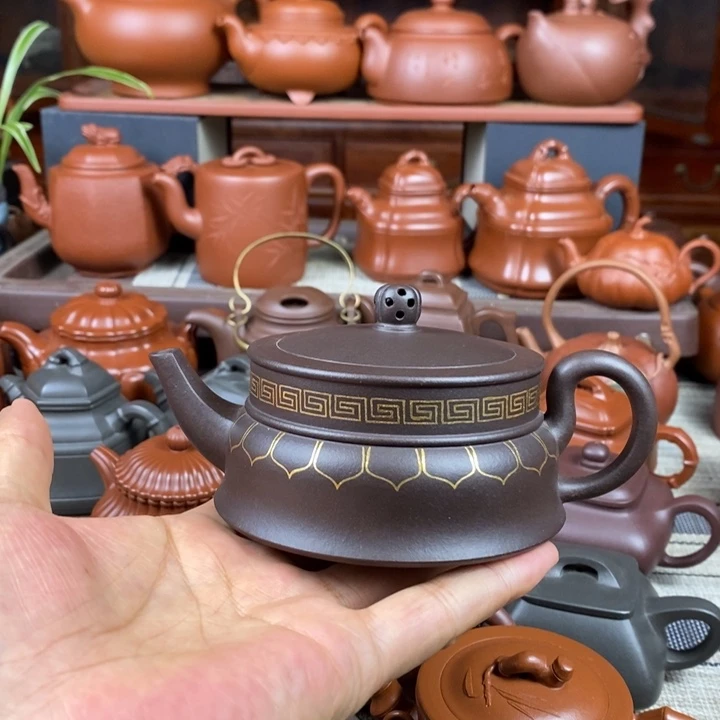 紫砂茶壶禅玉260cc原矿老紫泥描金丝特价