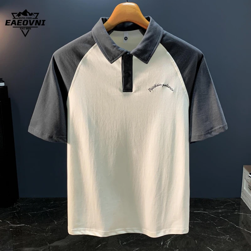 EAEOVNI夏季薄款刺绣拼接polo衫男t恤上衣短袖翻领休闲百搭体恤