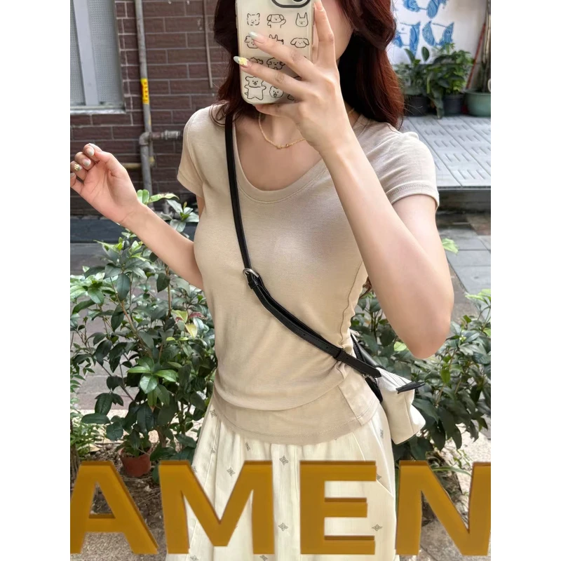 只能手洗【鹅蛋领T】 人手必备三件基础纯色高弹显瘦短袖百搭衣长55