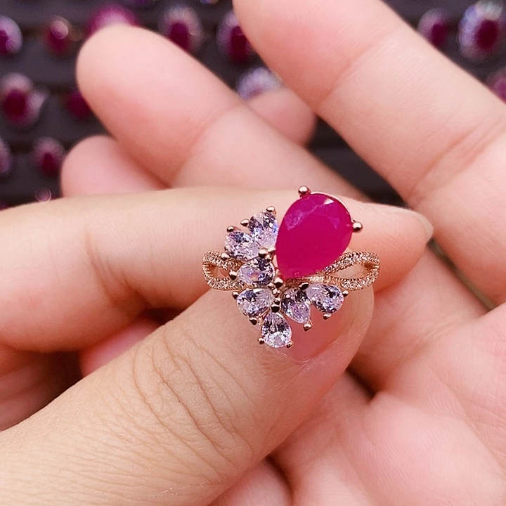 红宝石戒指银S925镶嵌