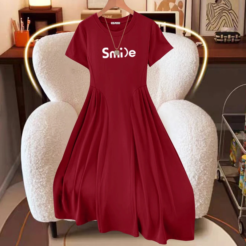 T恤连衣裙女夏2025新款高级感气质收腰遮肉显瘦法式温柔风中长裙