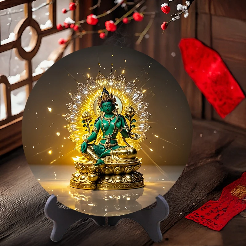 绿度母菩萨法像女性护佑菩萨家用摆台平安中堂佛堂结缘相框摆件