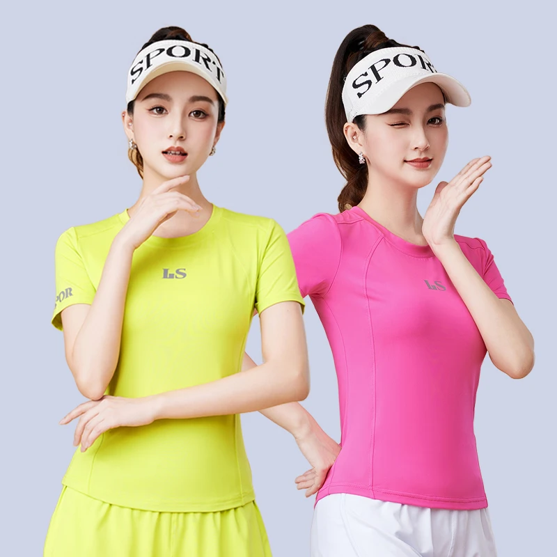 2025夏季新款速干短袖女高弹透气圆领短款修身休闲运动跑步跳操服