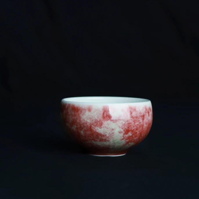 B019景德镇纯手工豇豆红釉罗汉杯