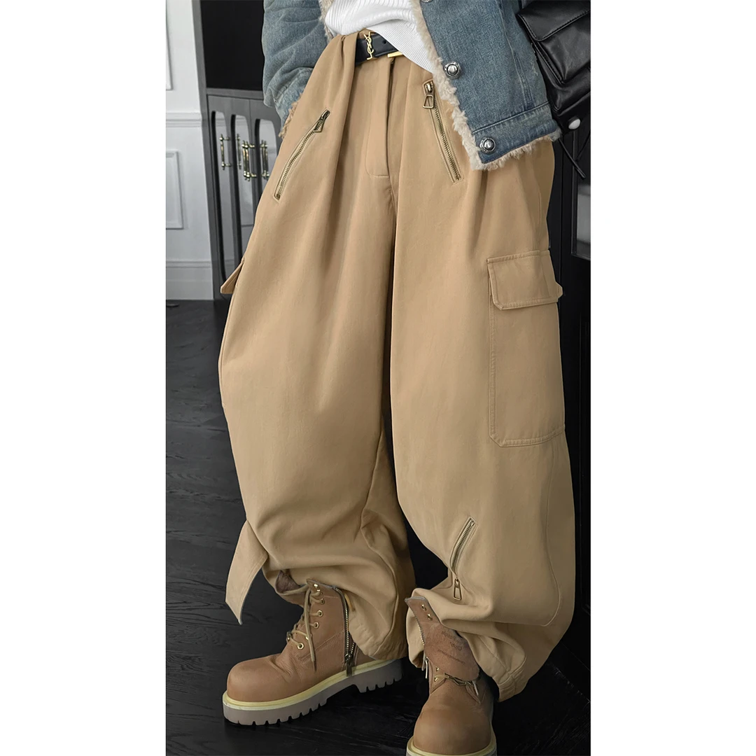 龙叨叨秋冬新品美式复古大口袋设计款工装裤加绒宽松休闲长裤潮男