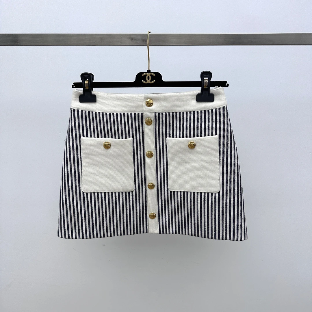 99新 Celine/思琳 条纹迷你 秋千裙 34码