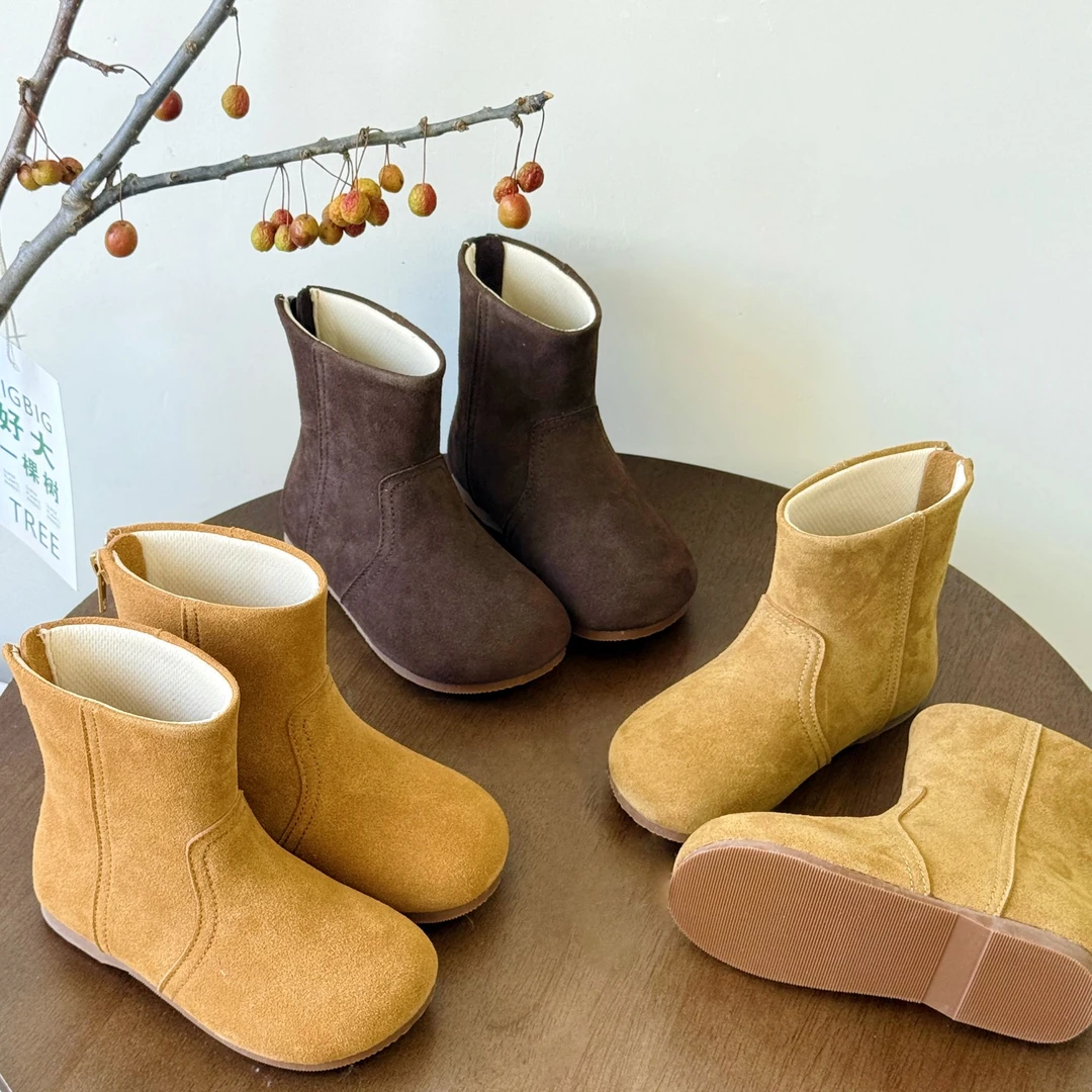 <大地色系文艺靴>  女童短靴秋冬复古勃肯小女孩防滑棉靴加绒皮靴