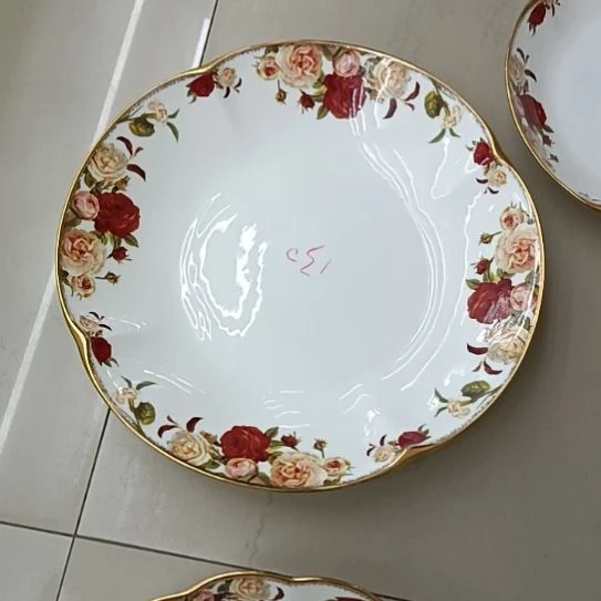 新疆西藏拍2个包邮金秋玫瑰手工拍金口径31.5厘米高5厘米大盘鸡盘