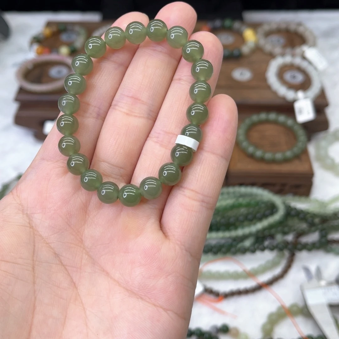 和田玉手串未镶嵌紫*兰湖水绿高冰卡8