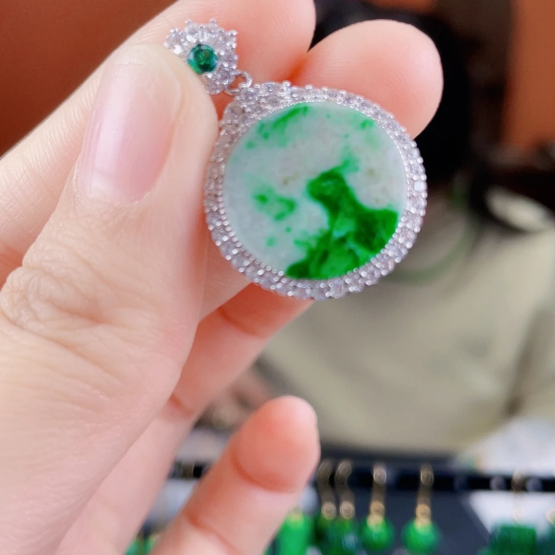 翡翠银S925镶嵌耳饰