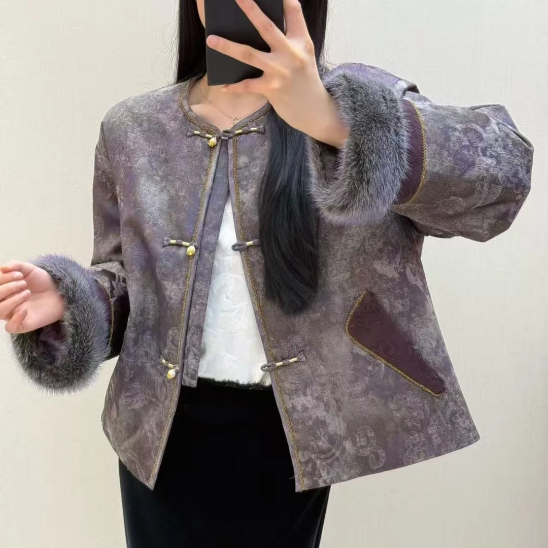 时尚女装新中式国风提花羽绒服65073