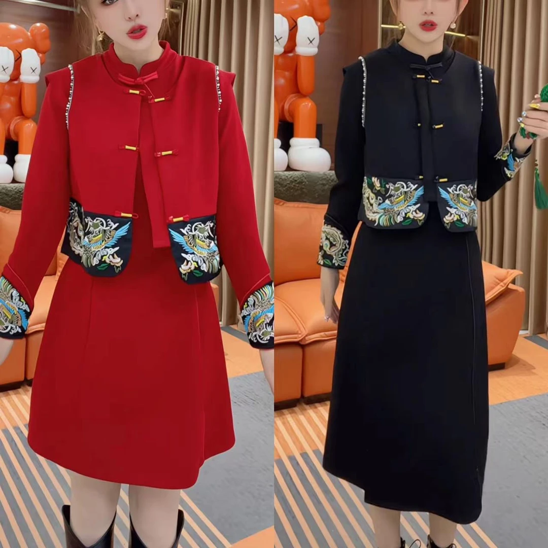重工万针刺绣时尚新中式中国风修身休闲风ins洋气