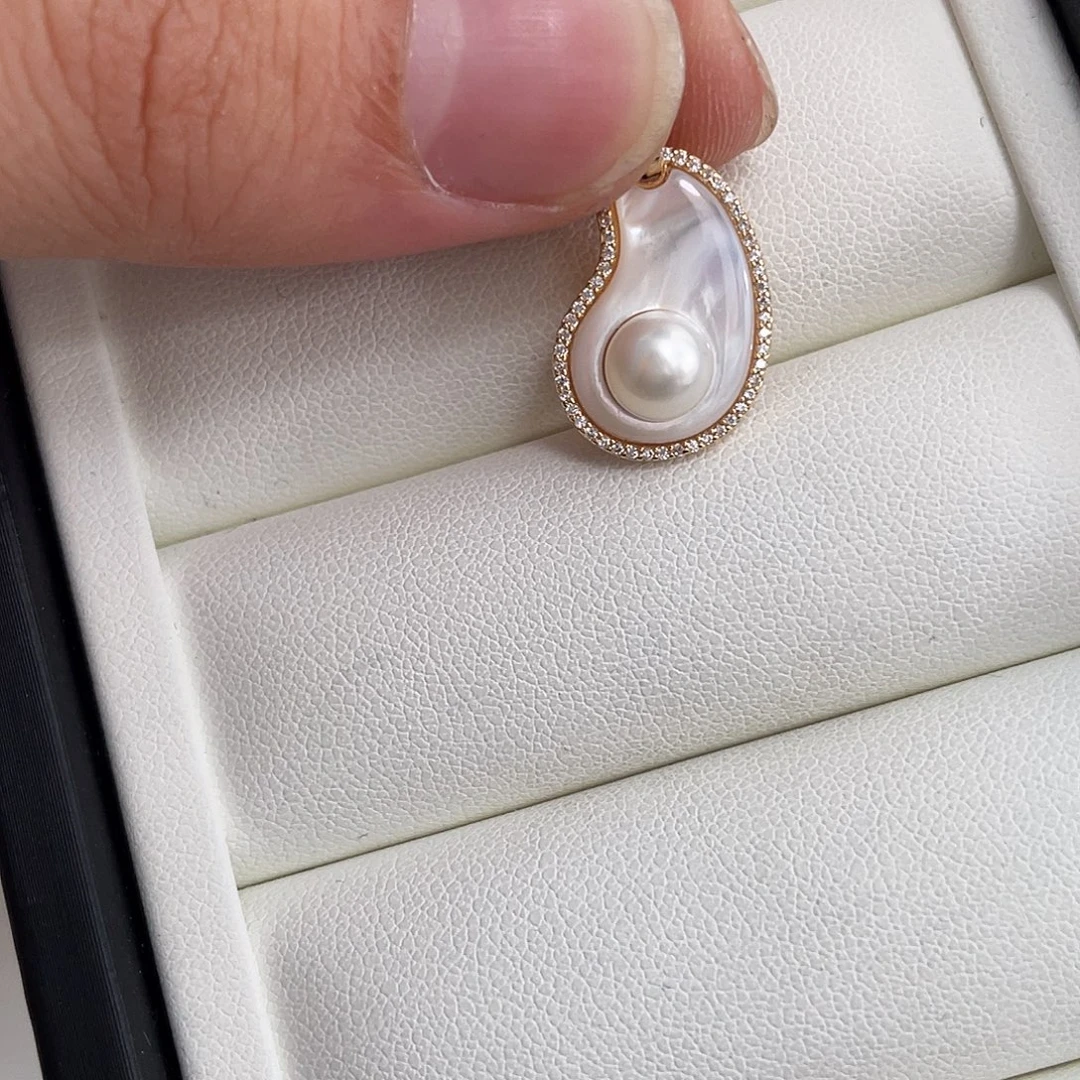 银S925镶嵌海水珍珠吊坠(不含链)