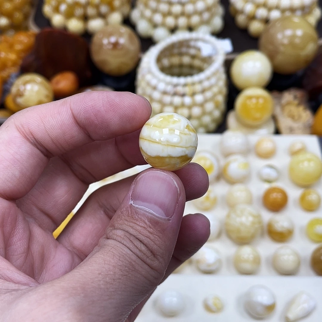 蜜蜡未镶嵌珠宝奇石18.1mm【金丝妖花金瓷白】圆珠