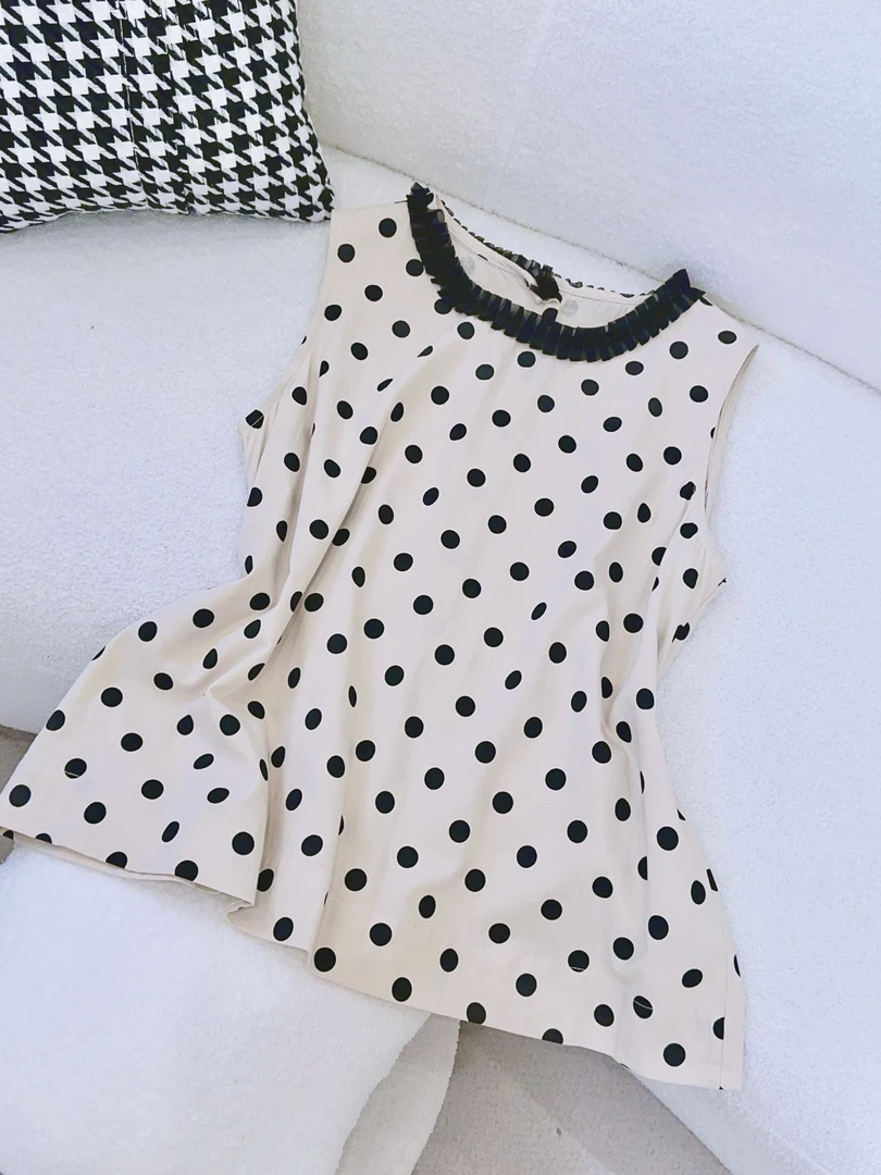 琳心丨夏季新款黑色波点休闲时尚无袖蕾丝边连衣裙 HM9786