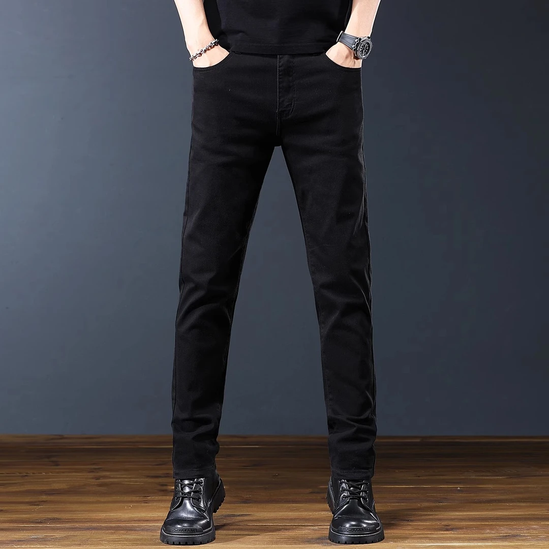 MR.MUDI/穆迪先生高端纯黑色牛仔裤男夏新款韩版潮牌修身小脚休闲