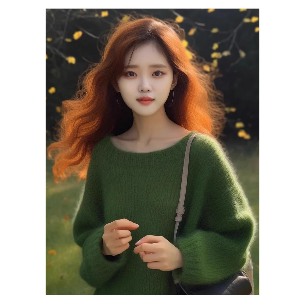 欧货重工绿色马海毛毛衣女秋冬慵懒风高级感超好看加厚小香风上衣