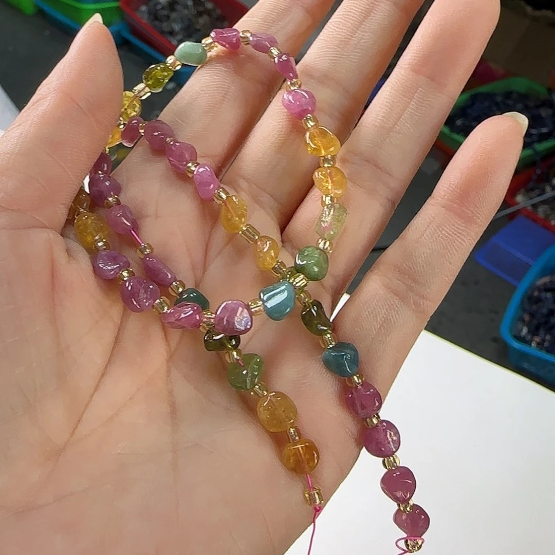 玛瑙/玉髓合金珠宝半成品碧玺6-8mm渐变一条