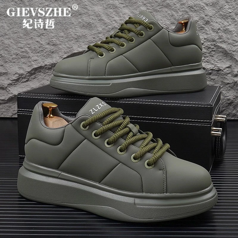 【轻奢男鞋】纪诗哲男款高端潮牌时尚运动休闲鞋增高厚底真皮板鞋男