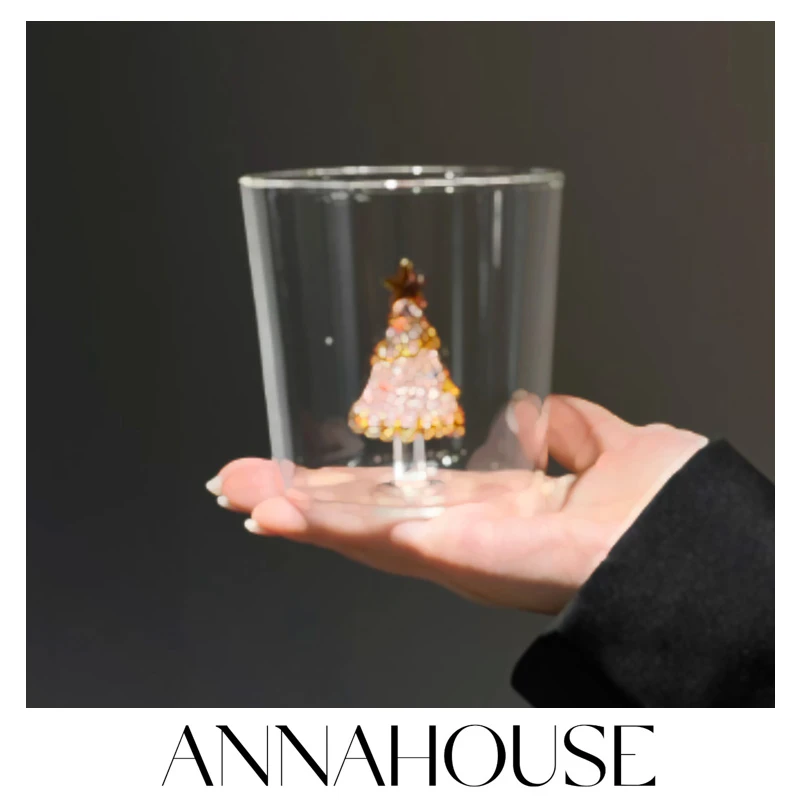ANNAHOUSE圣诞树可爱创意透明耐热玻璃杯牛奶杯高硼硅杯子HD