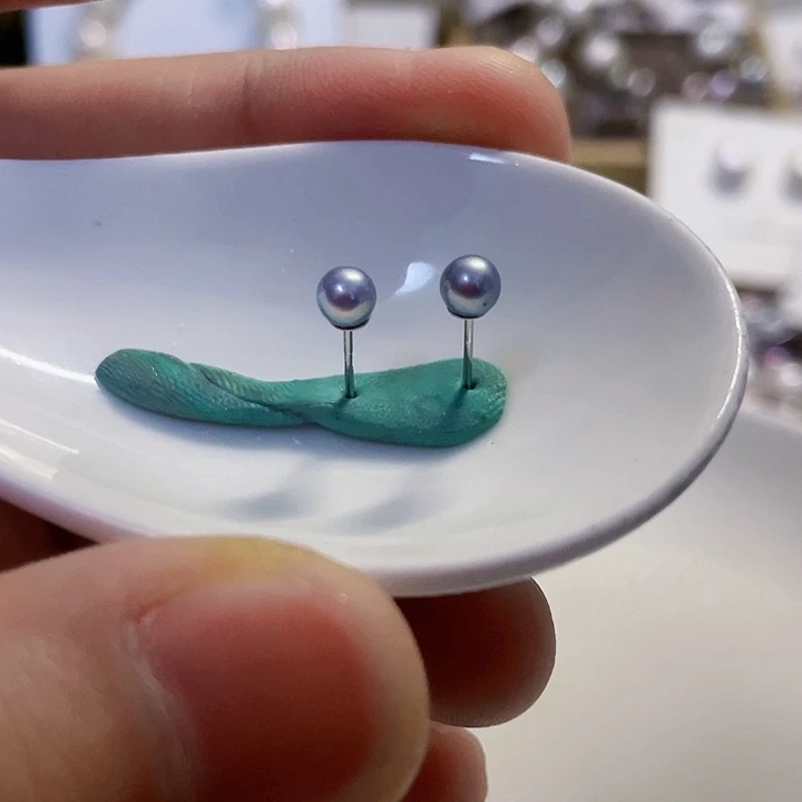 耳饰银S925镶嵌淡水珍珠