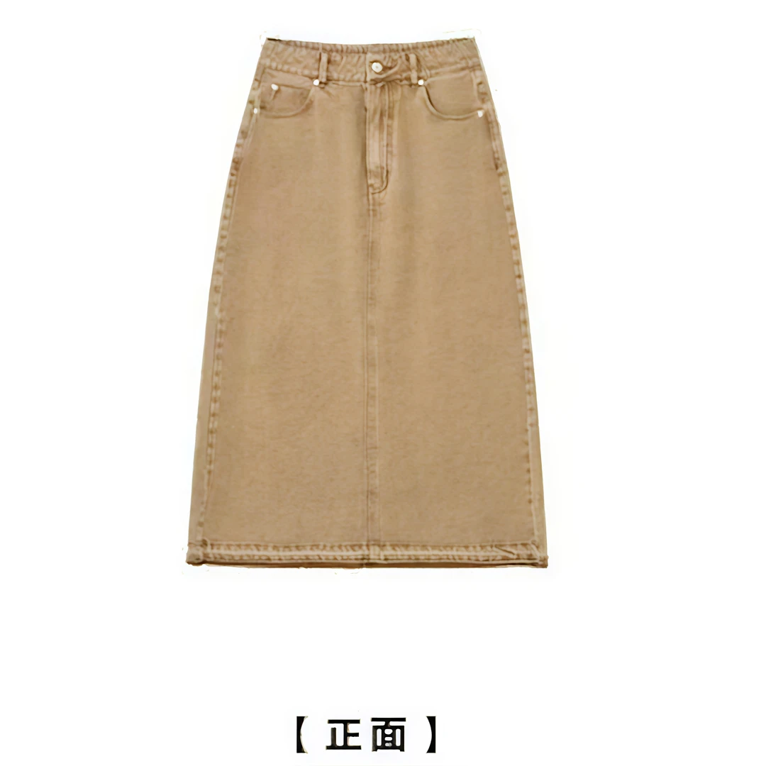 秋季牛仔高腰复古风毛边牛仔半裙中长款显瘦裙子半身裙百搭夏季