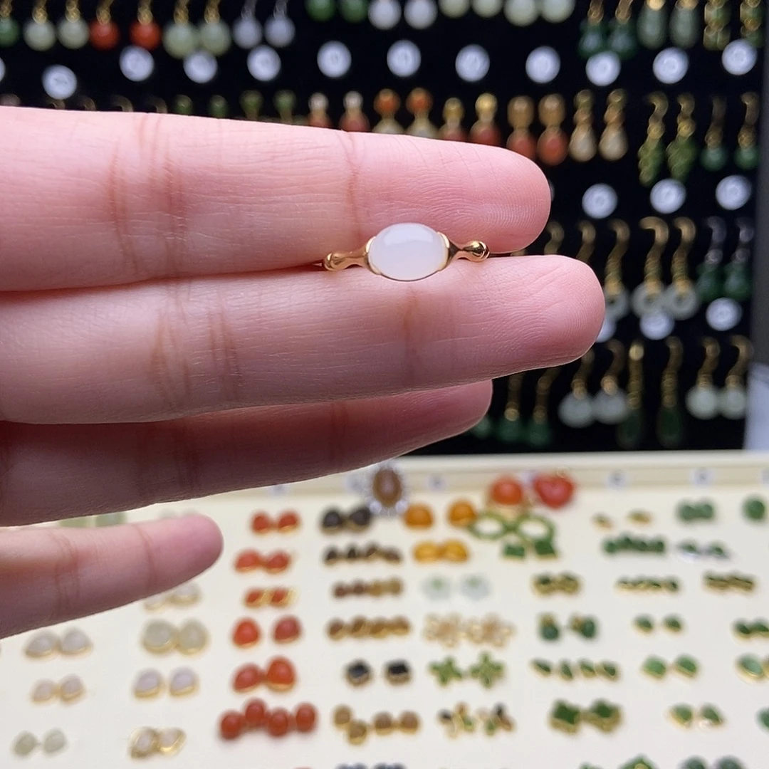 和田玉银S925镀金镶嵌耳饰