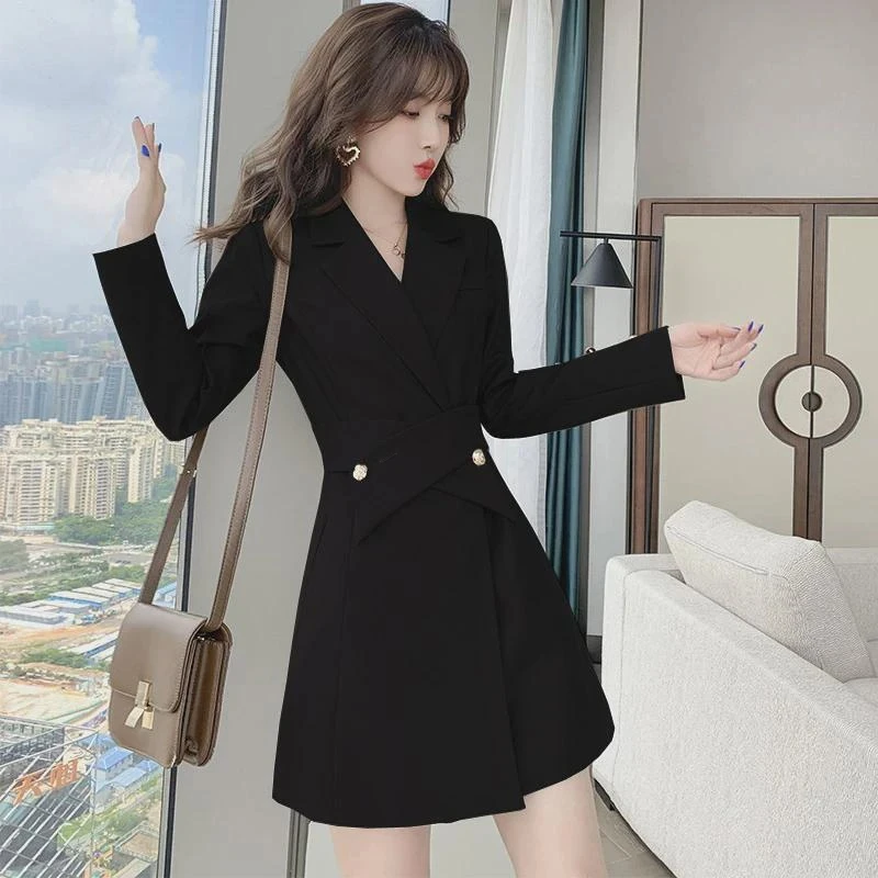 【有里布】【送腰带】2025春新款小西装时尚休闲显瘦西服连衣裙D0347