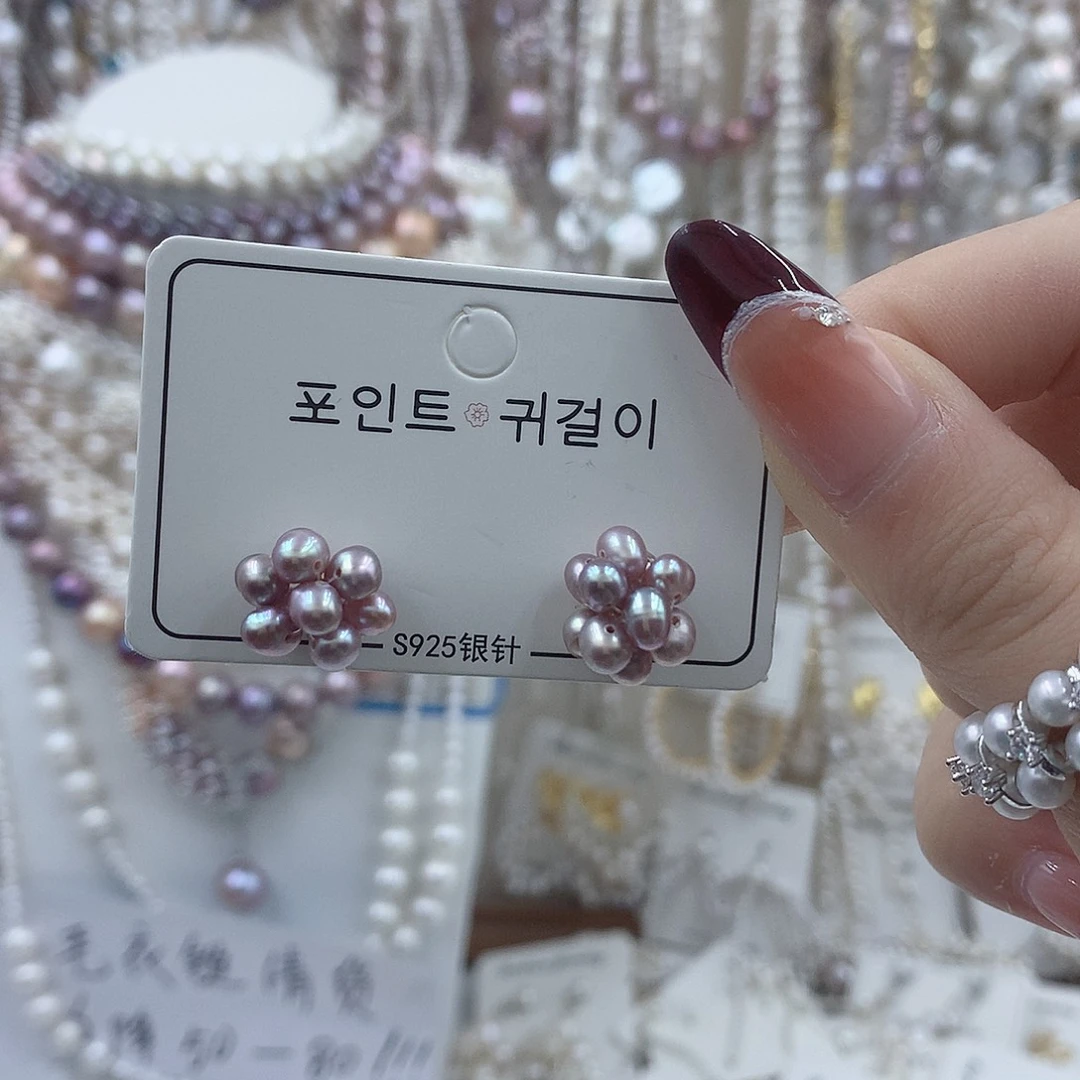 耳饰银S925镶嵌淡水珍珠