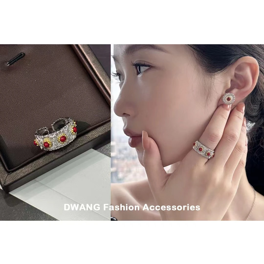 925银陶瓷戒指 【DWANG】纯银925银重工中古款 小众雏菊戒指