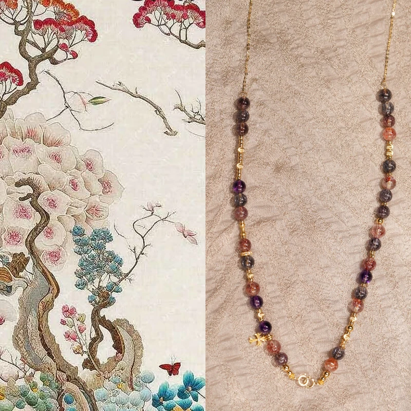 18k金“全磁”黑加仑超七水晶“柏林花事”项链（约53cm，约卡5.5mm）