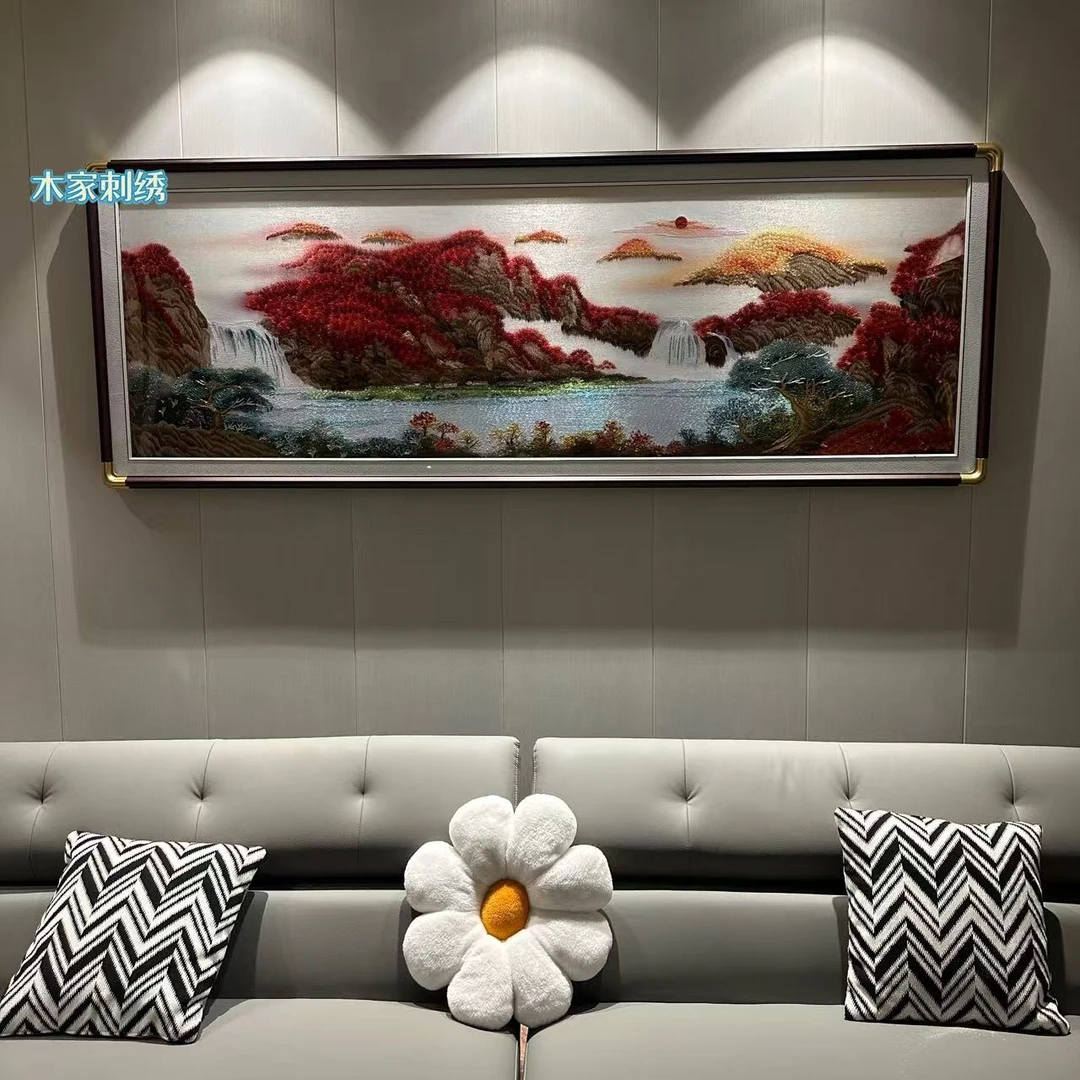 【鸿运当头带太阳】织锦绣客厅挂画刺绣沙发背景装饰画墙面山水壁画