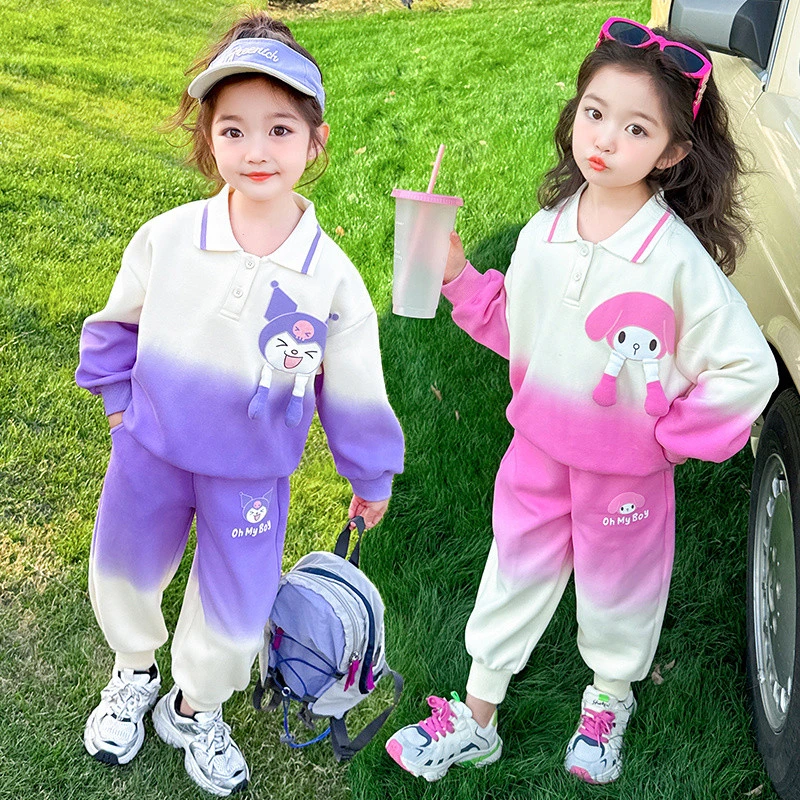 女童渐变色POLO套装洋气儿童休闲运动两件套女孩宝宝春秋2025新款