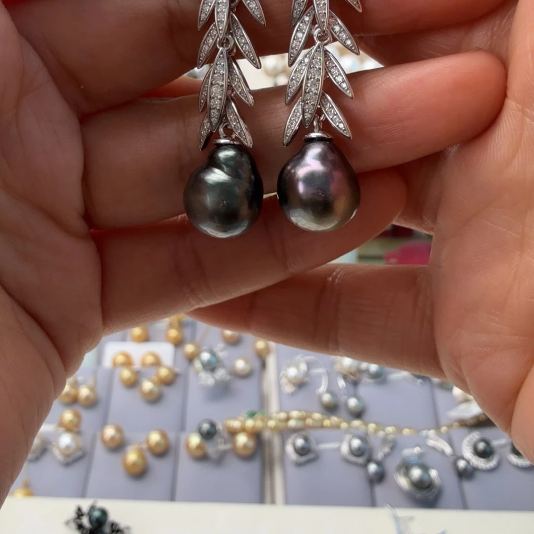 耳饰银S925镶嵌海水珍珠