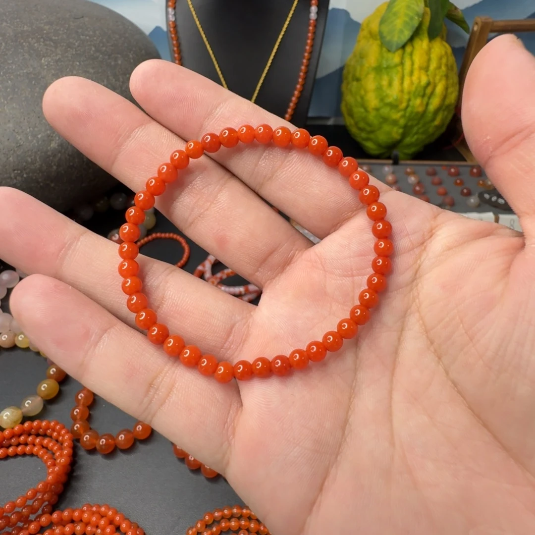 南红玛瑙未镶嵌单圈卡4.5柿子红