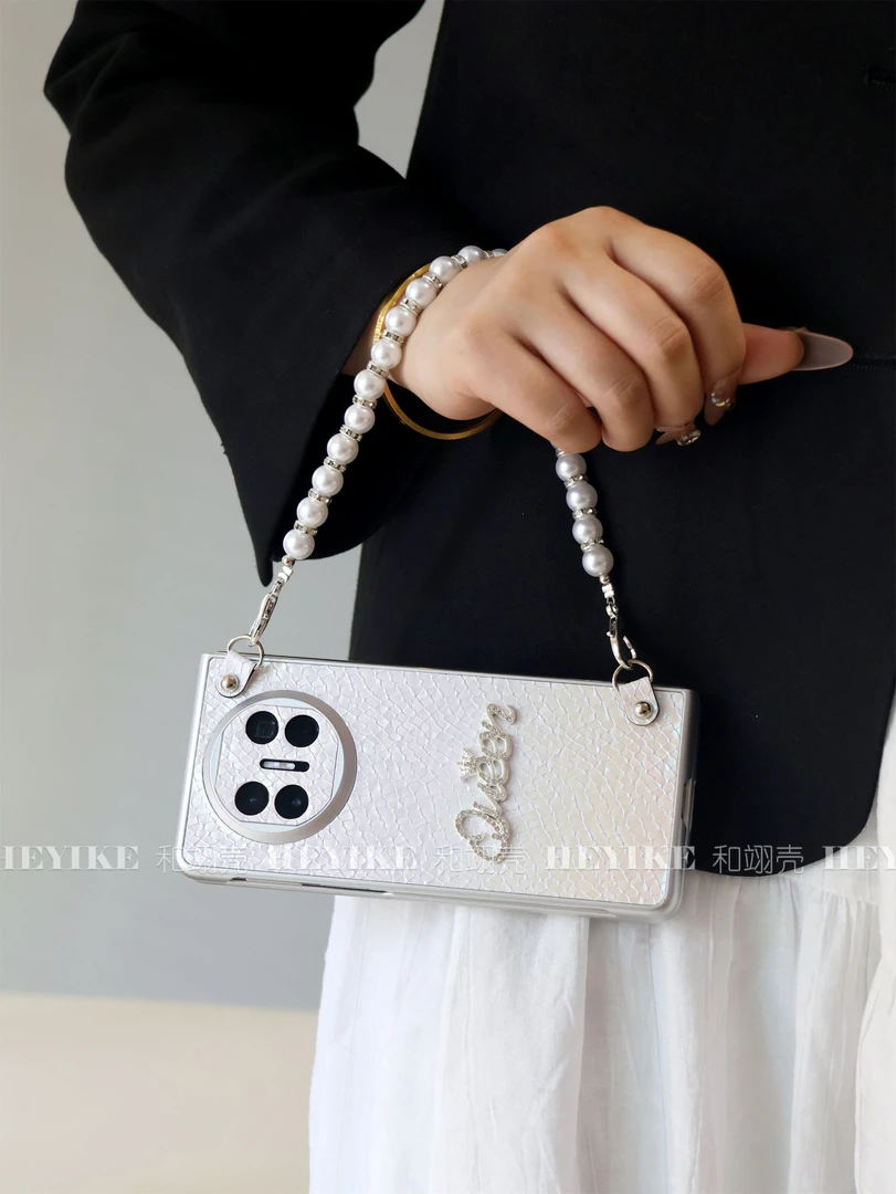 韩系人鱼姬微闪适用华为mateX6手机壳X5折叠VS3斜挎防摔oppoN3白